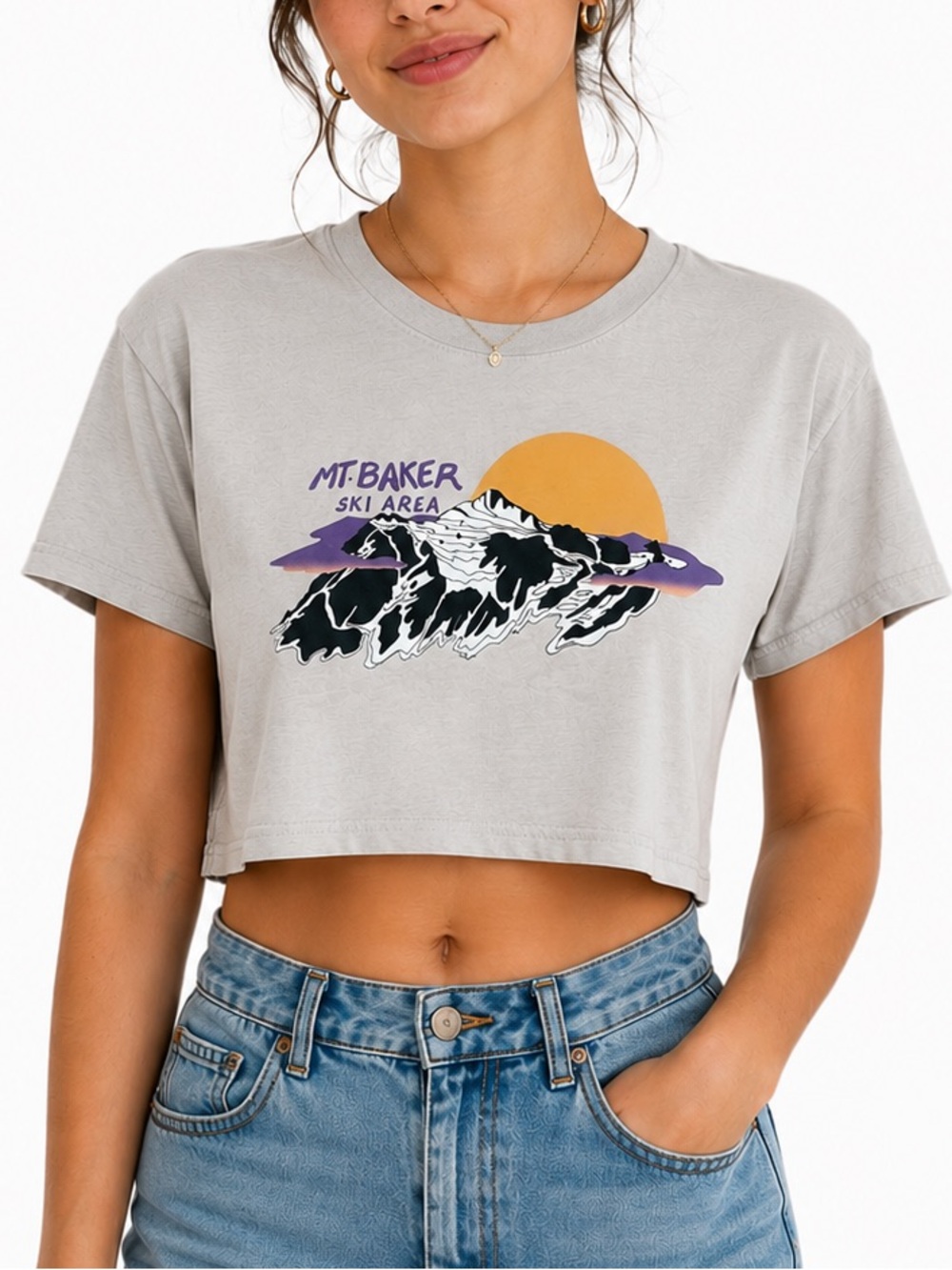 Mt. Baker Ski Area Graphic Tee - Light Beige with Yellow & Purple Print